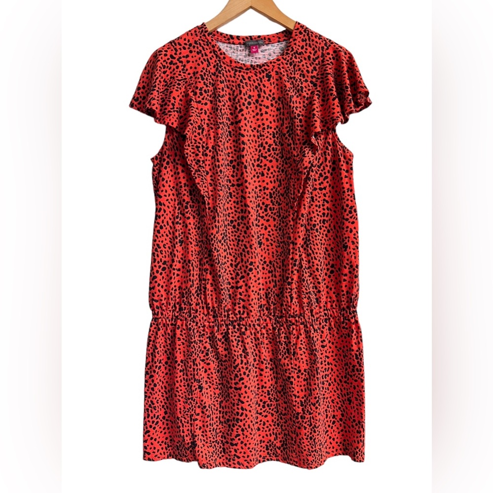 VINCE CAMUTO Size 1X Flutter Sleeve Tunic Chic Animal Print Red Black XL Plus